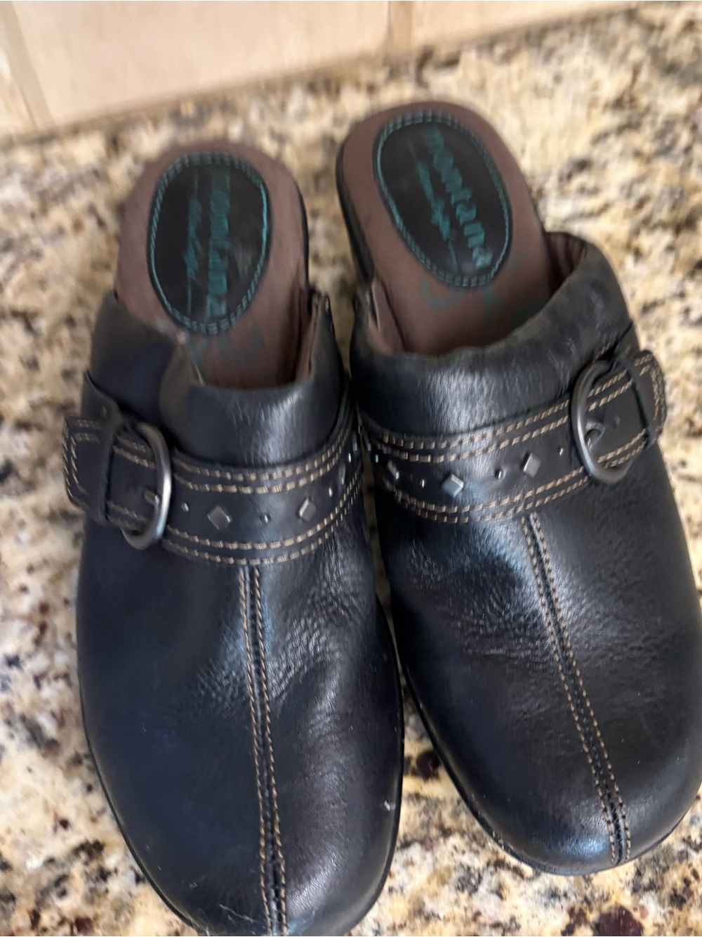 Montana West Black Leather Slip-On Mule with Decorative Buckle